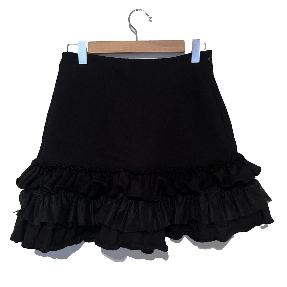 VIKTOR & ROLF TULLE Capsule Collection Black Drop-Waist Ruffle Mini Skirt M/L
